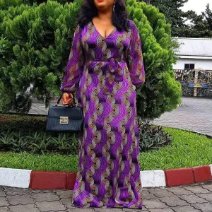 African Lady Long Robe Dress V-Neck A-Line Floor-Length Maxi Dress Large Size Femme Vestiods Tunic Cover Up Beach Summer