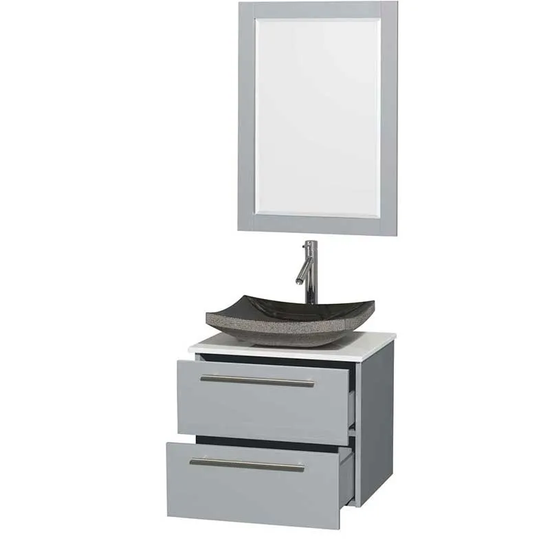 Amare 24" Single Bathroom Vanity in Dove Gray, White Man-Made Stone Countertop, Altair Black Granite Sink and 24" Mirror