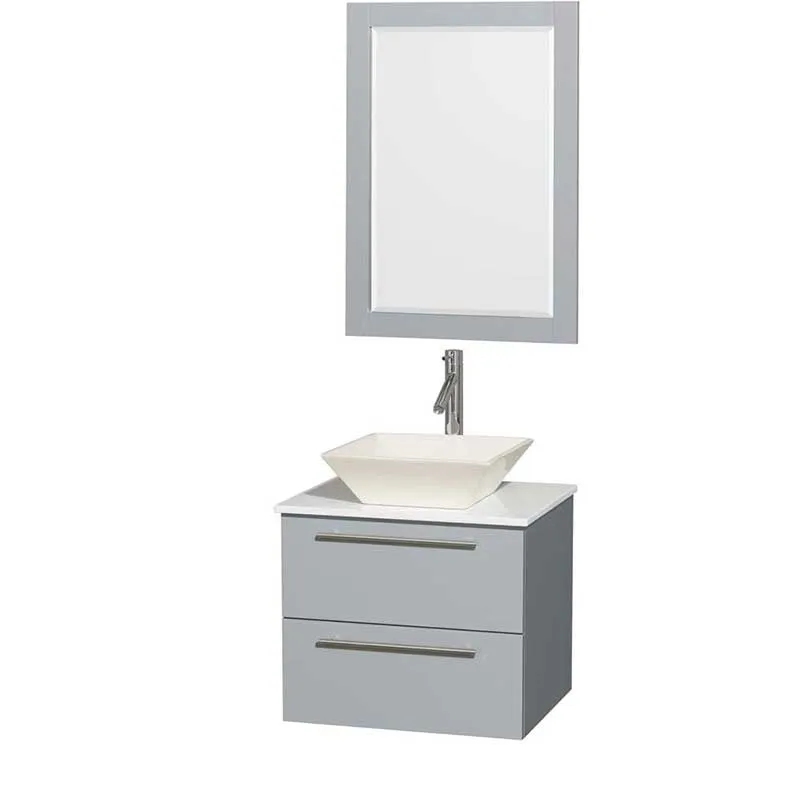 Amare 24" Single Bathroom Vanity in Dove Gray, White Man-Made Stone Countertop, Pyra Bone Porcelain Sink and 24" Mirror