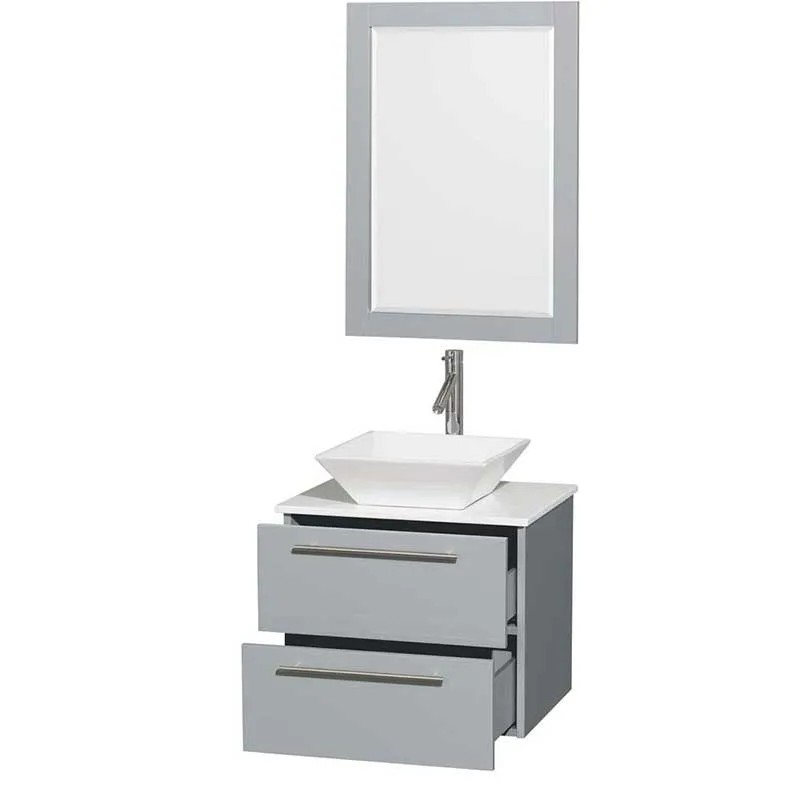 Amare 24" Single Bathroom Vanity in Dove Gray, White Man-Made Stone Countertop, Pyra White Porcelain Sink and 24" Mirror