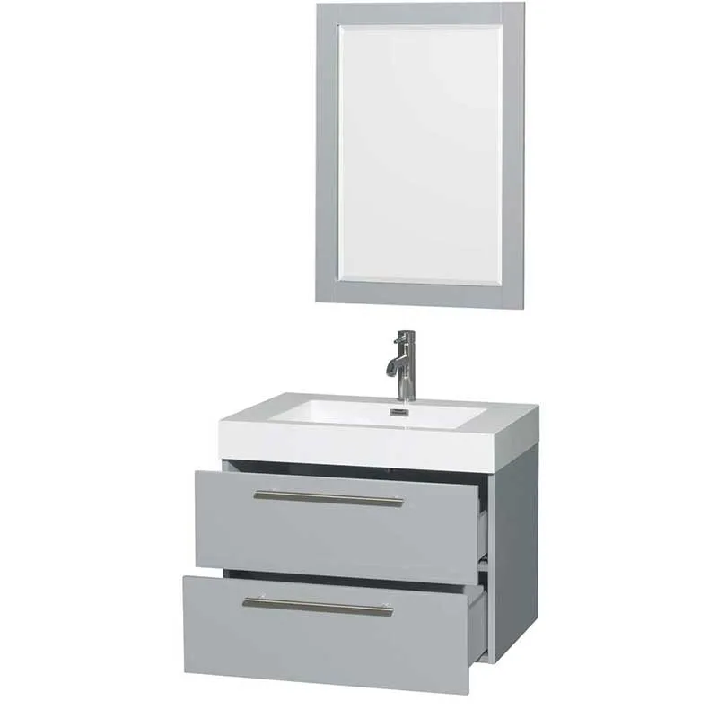Amare 30" Single Bathroom Vanity in Dove Gray, Acrylic Resin Countertop, Integrated Sink and 24" Mirror
