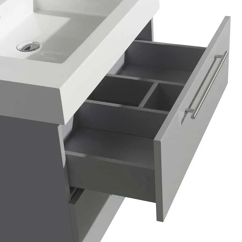 Amare 30" Single Bathroom Vanity in Dove Gray, Green Glass Countertop, Arista Ivory Marble Sink and 24" Mirror