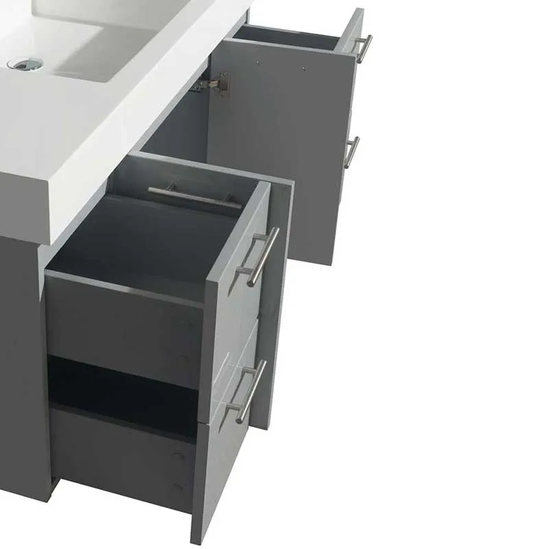 Amare 48" Single Bathroom Vanity in Dove Gray, Green Glass Countertop, Pyra White Porcelain Sink and 46" Mirror