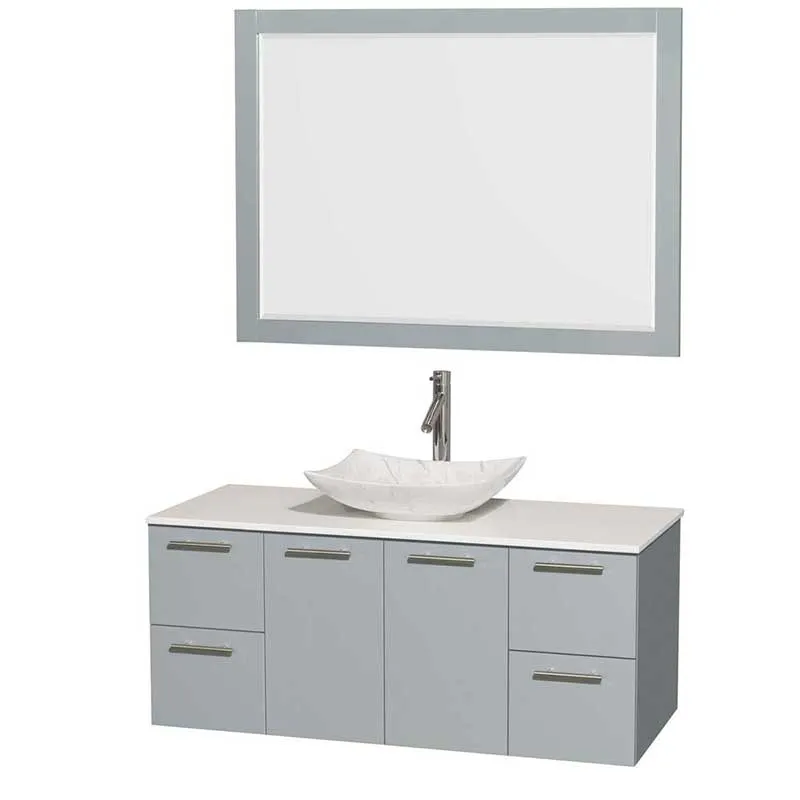 Amare 48" Single Bathroom Vanity in Dove Gray, White Man-Made Stone Countertop, Arista White Carrera Marble Sink and 46" Mirror