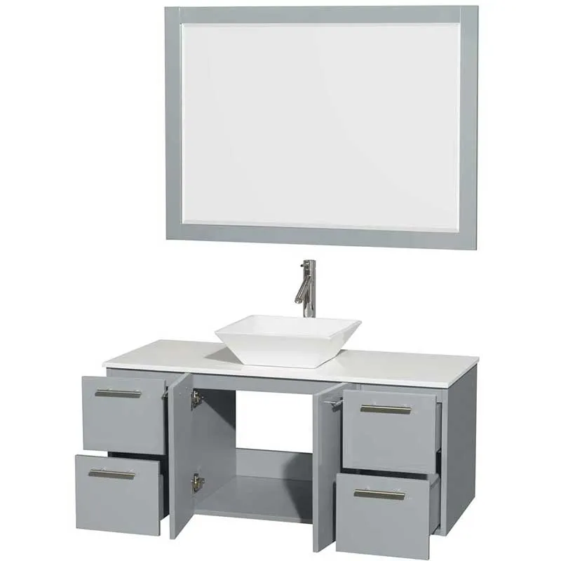 Amare 48" Single Bathroom Vanity in Dove Gray, White Man-Made Stone Countertop, Pyra White Porcelain Sink and 46" Mirror