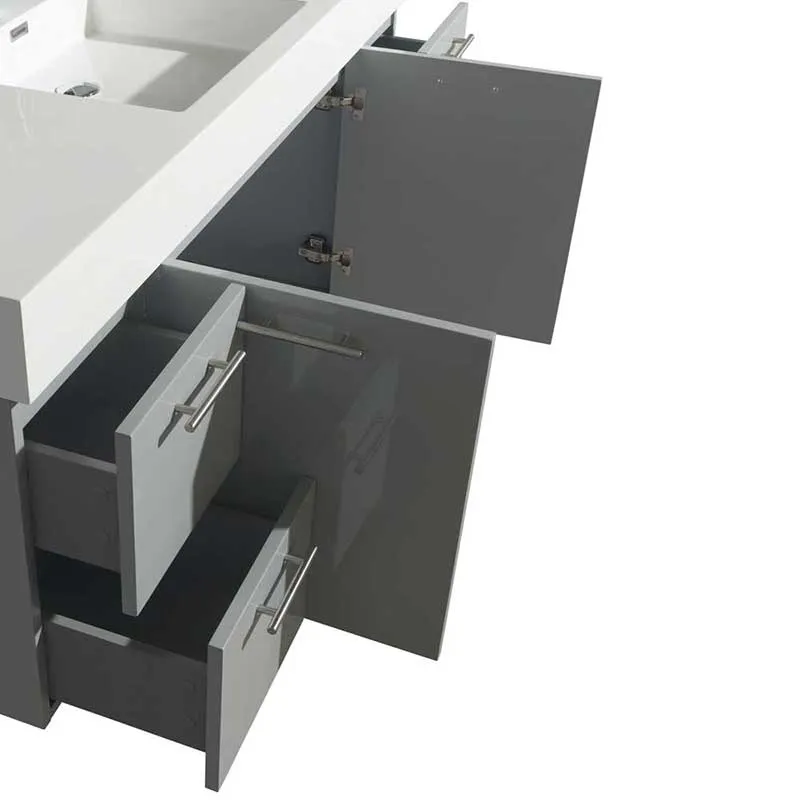 Amare 60" Single Bathroom Vanity in Dove Gray, White Man-Made Stone Countertop, Pyra White Porcelain Sink and 58" Mirror