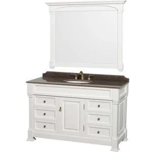 Andover 55" Single Bathroom Vanity in White, Imperial Brown Granite Countertop, Undermount Oval Sink and 50" Mirror