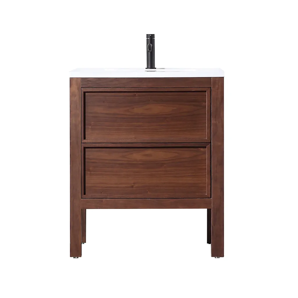 Annecy 2 Drawers Bathroom Vanity with Acrylic Sink - Floor Mount - 24" Wood/Dark Walnut