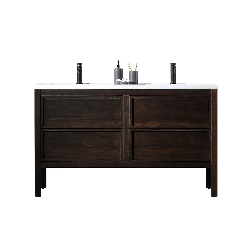 Annecy 4 Drawers Bathroom Vanity with Acrylic Sink - Floor Mount - 55" Wood/Dark Walnut