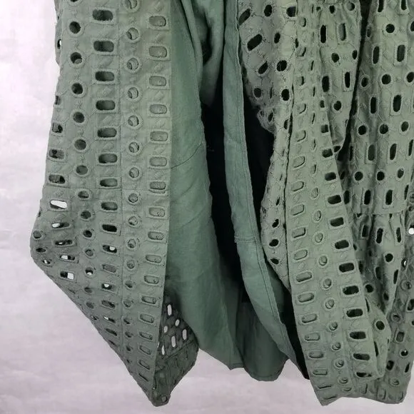 Anthropologie The Somerset Maxi Skirt M/L Eyelet Edition Moss Green Lined Tiered