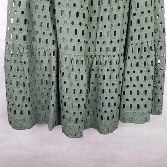 Anthropologie The Somerset Maxi Skirt M/L Eyelet Edition Moss Green Lined Tiered