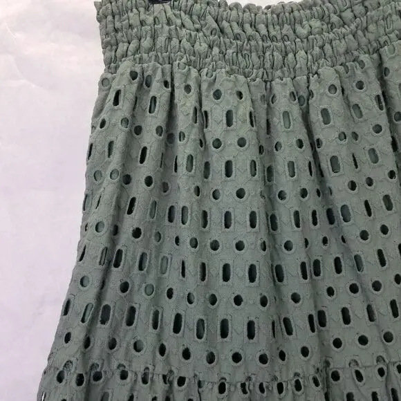 Anthropologie The Somerset Maxi Skirt M/L Eyelet Edition Moss Green Lined Tiered