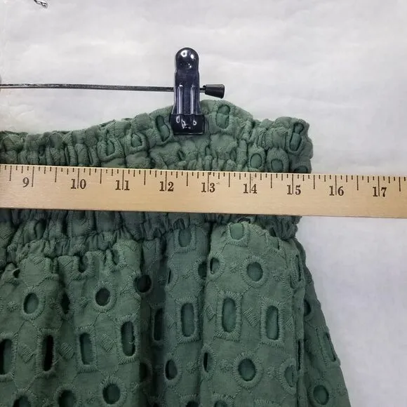 Anthropologie The Somerset Maxi Skirt M/L Eyelet Edition Moss Green Lined Tiered