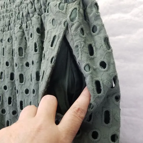 Anthropologie The Somerset Maxi Skirt M/L Eyelet Edition Moss Green Lined Tiered