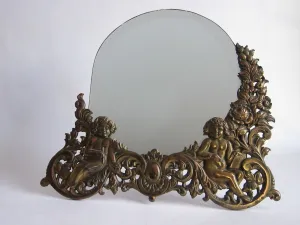 Antique Brass Cherub Vanity Mirror