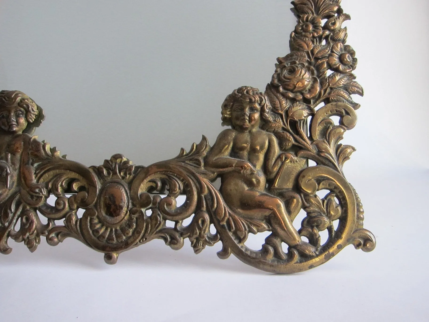 Antique Brass Cherub Vanity Mirror