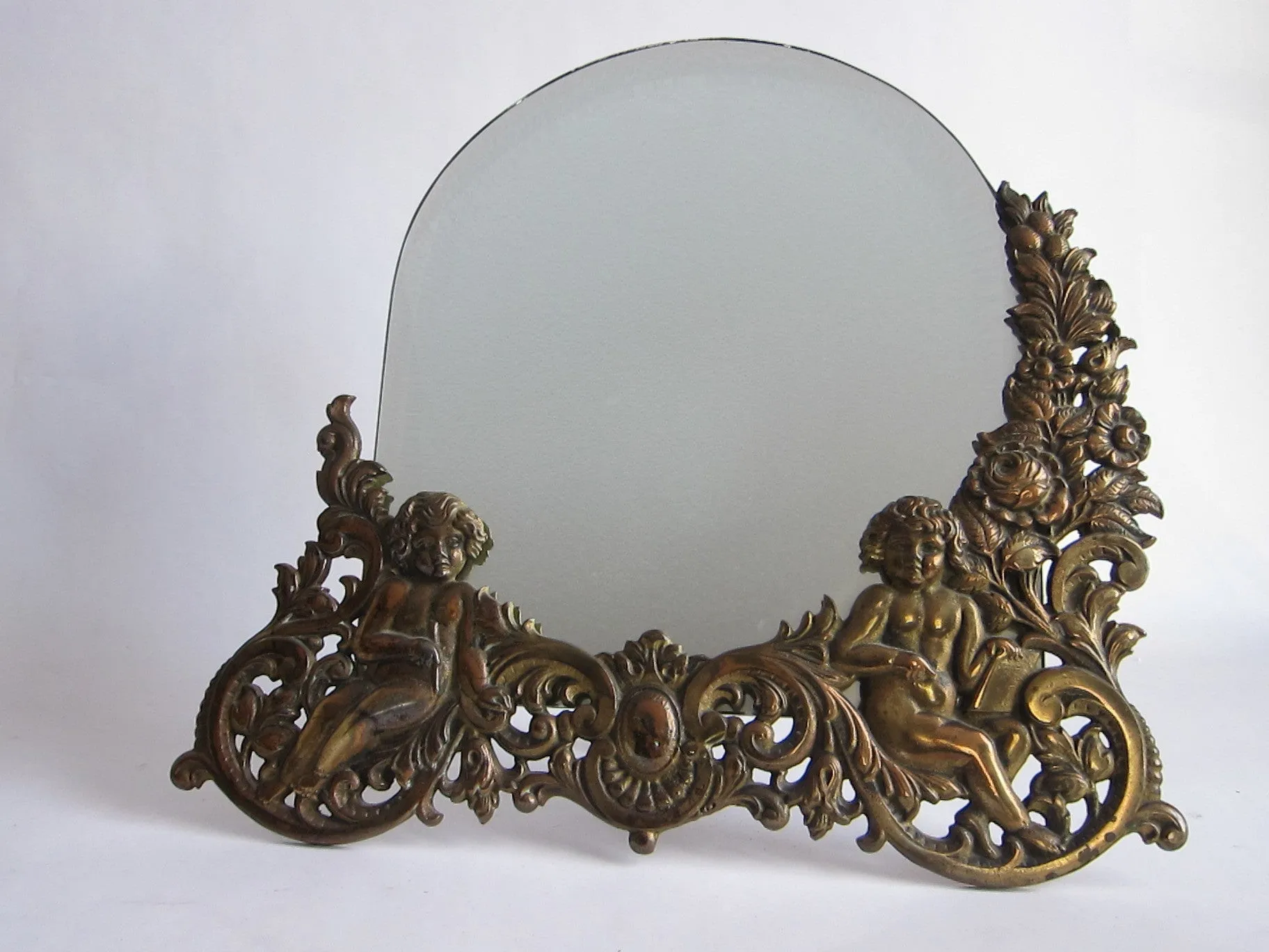 Antique Brass Cherub Vanity Mirror