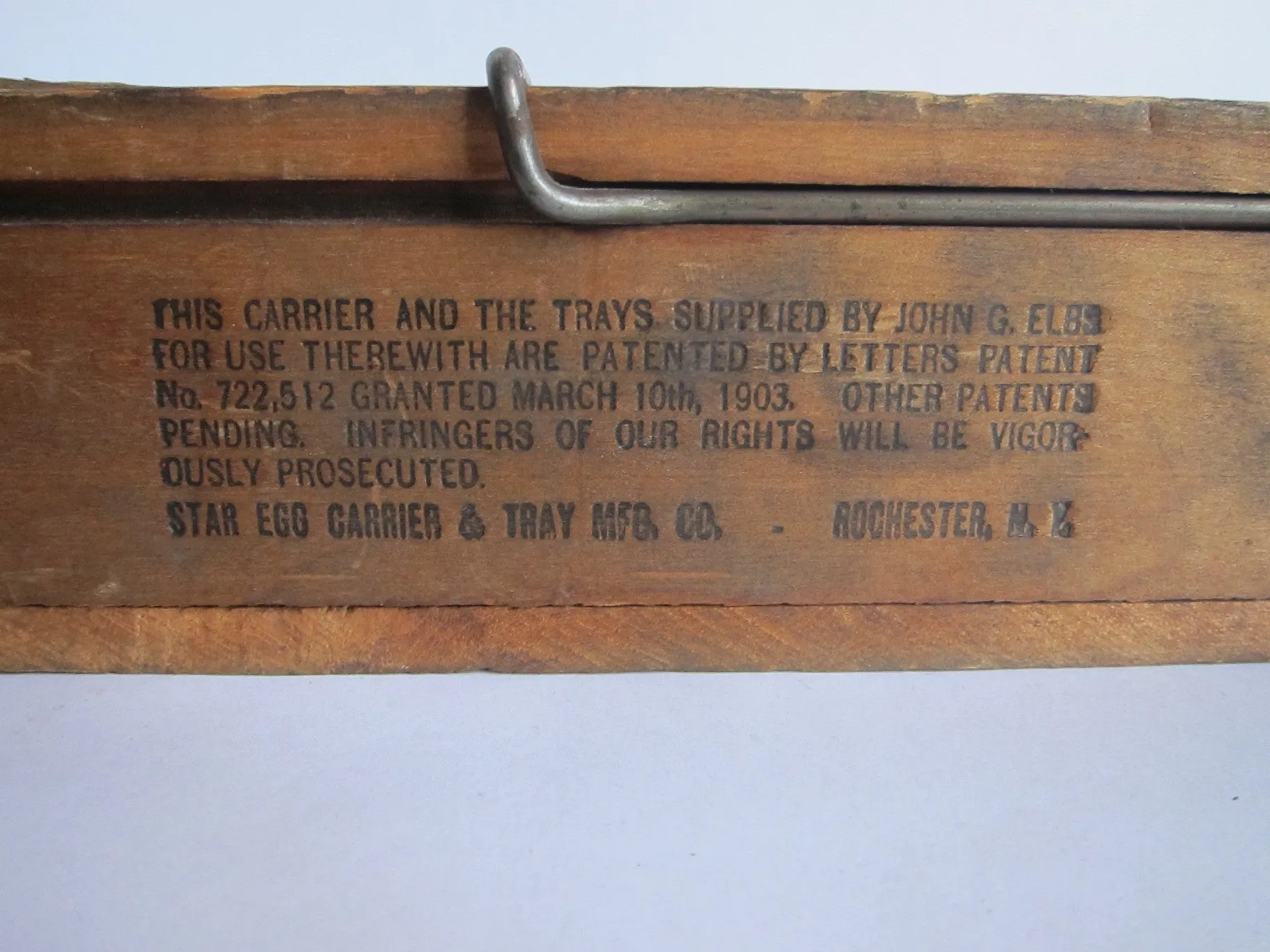 Antique Primitive Starr Egg Carrier - John G. Elbs, N.Y.