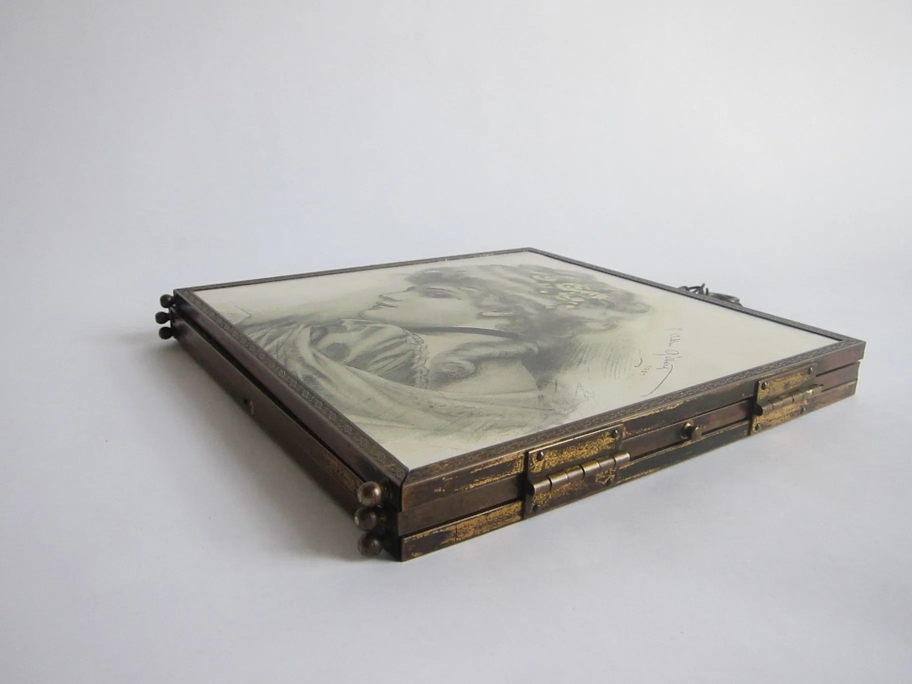 Antique Tri Fold 1907 Charles Allan Gilbert Painting Mirror