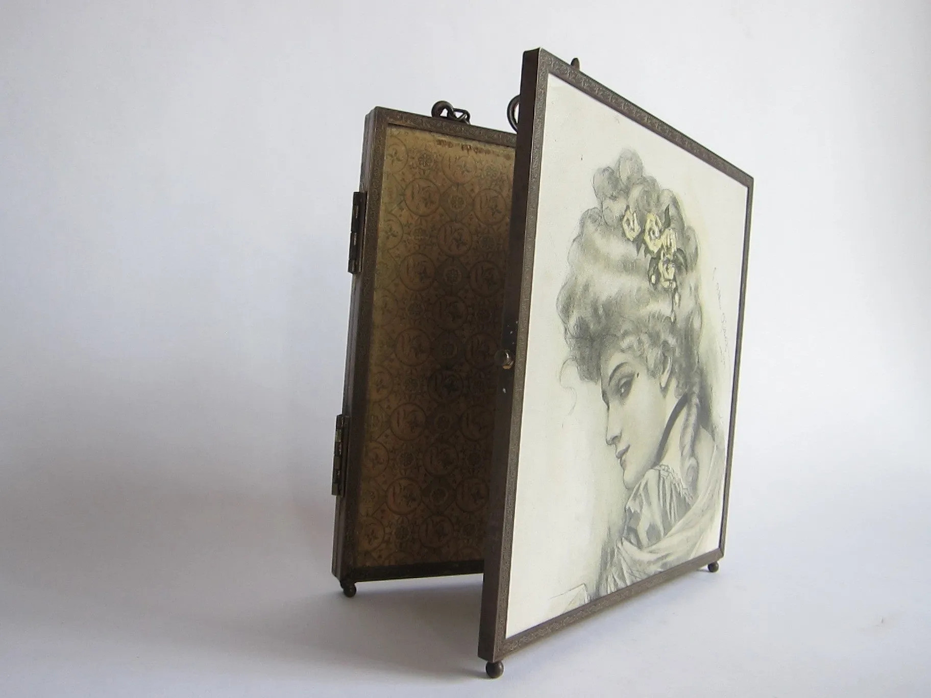 Antique Tri Fold 1907 Charles Allan Gilbert Painting Mirror