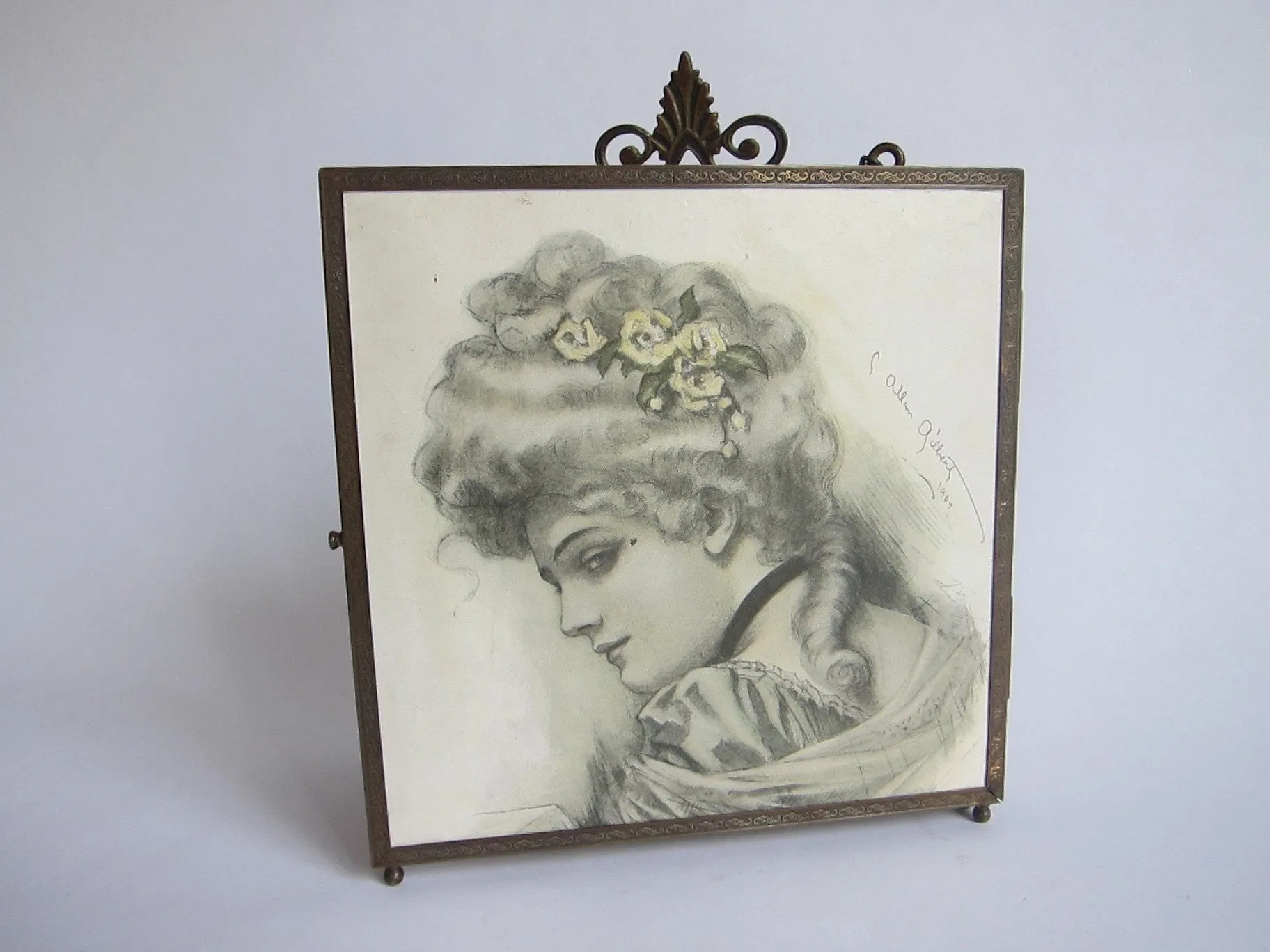 Antique Tri Fold 1907 Charles Allan Gilbert Painting Mirror