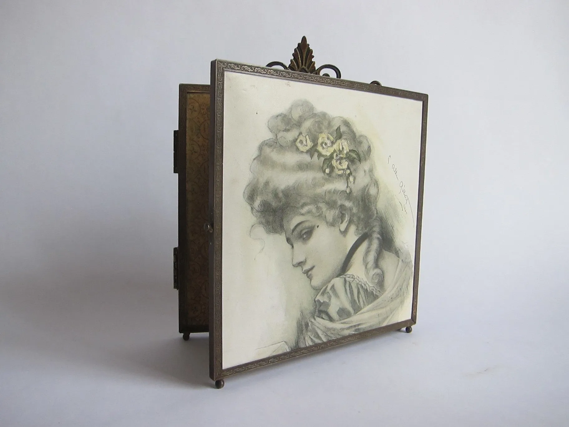 Antique Tri Fold 1907 Charles Allan Gilbert Painting Mirror
