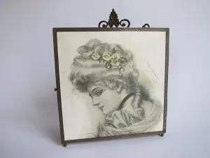 Antique Tri Fold 1907 Charles Allan Gilbert Painting Mirror