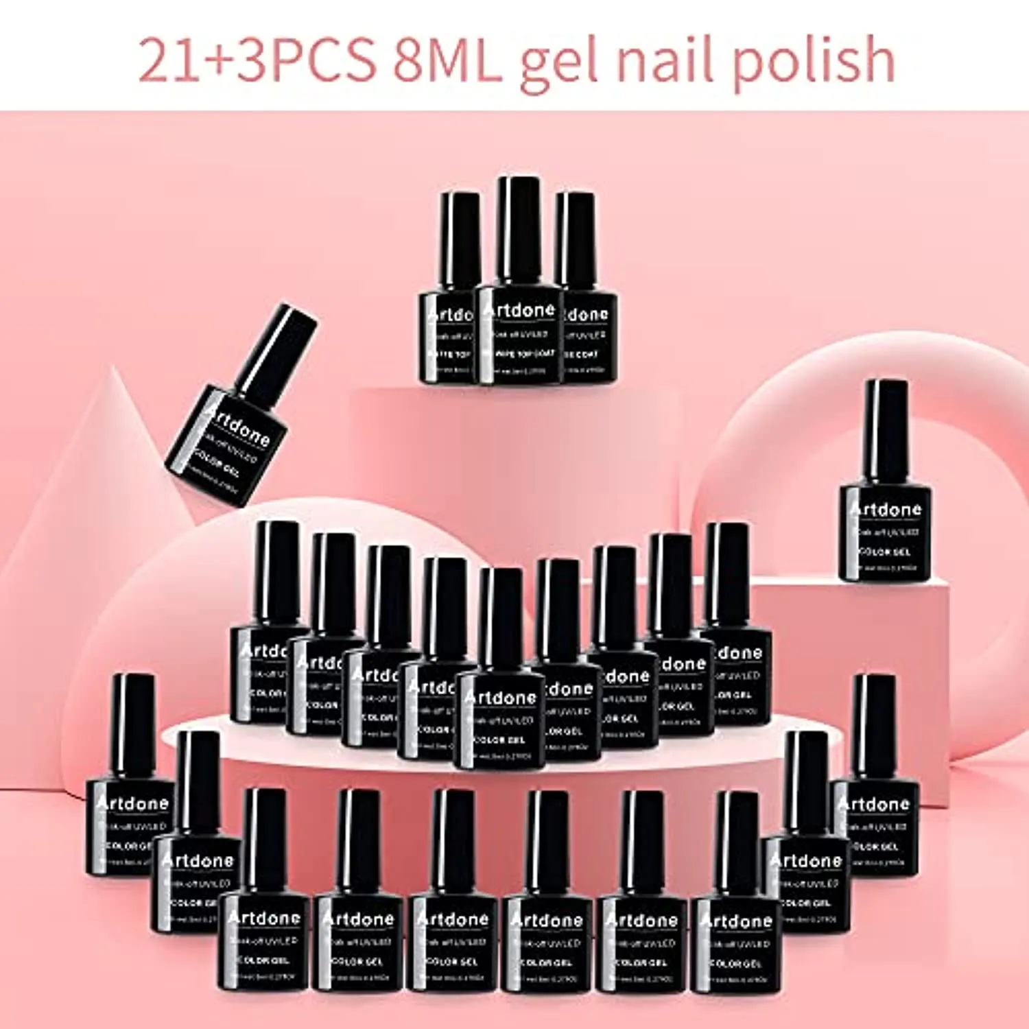 Artdone 24pcs Gel Nail Polish Kit,(8ml each),include Glossy & Matte Top Coat and Base Coat Soak Off Nail Polish Set Pink Blue Green Yellow Nail Polish UV Led Gel Polish, Silver Glitter Gel Nail Polish for NAIL ART
