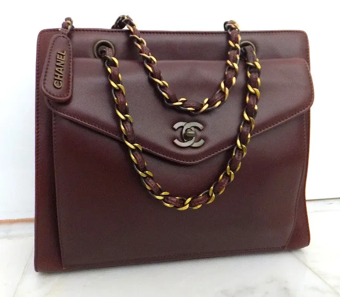 Authentic Chanel Burgundy Grand Shopper Tote (GST)