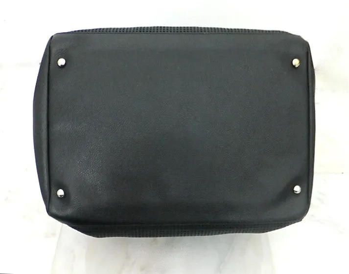 Authentic Chanel Caviar Modern Black Bowler Perforated Handbag