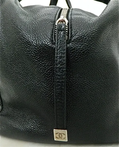 Authentic Chanel Caviar Modern Black Bowler Perforated Handbag