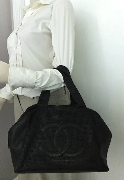 Authentic Chanel Caviar Modern Black Bowler Perforated Handbag
