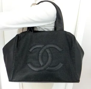 Authentic Chanel Caviar Modern Black Bowler Perforated Handbag