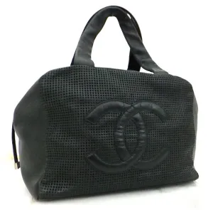 Authentic Chanel Caviar Modern Black Bowler Perforated Handbag