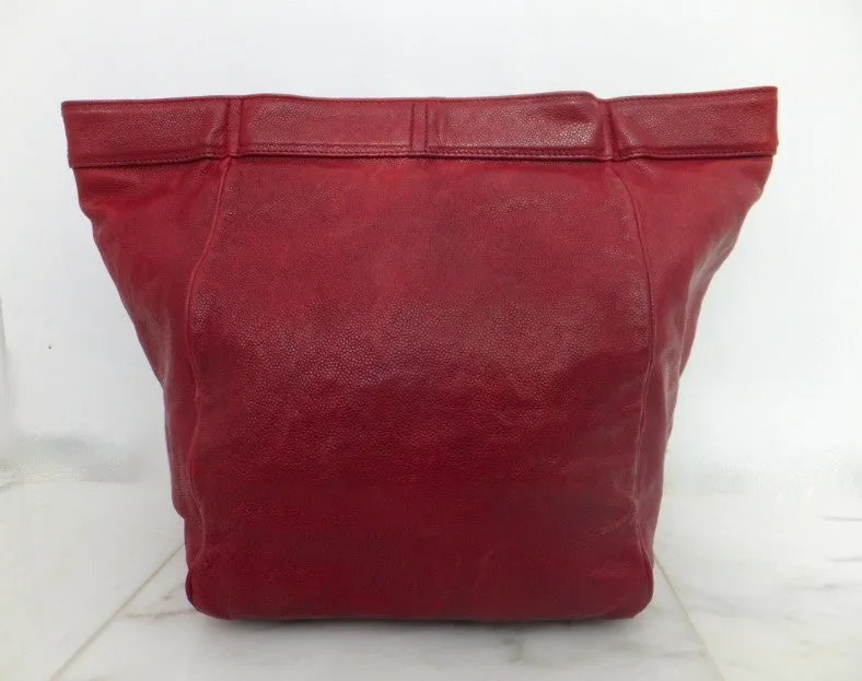 Authentic Chanel Distressed Red Caviar Outdoor Linge Grand Double Chain Tote