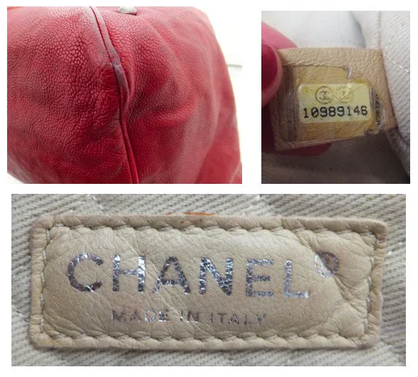 Authentic Chanel Distressed Red Caviar Outdoor Linge Grand Double Chain Tote
