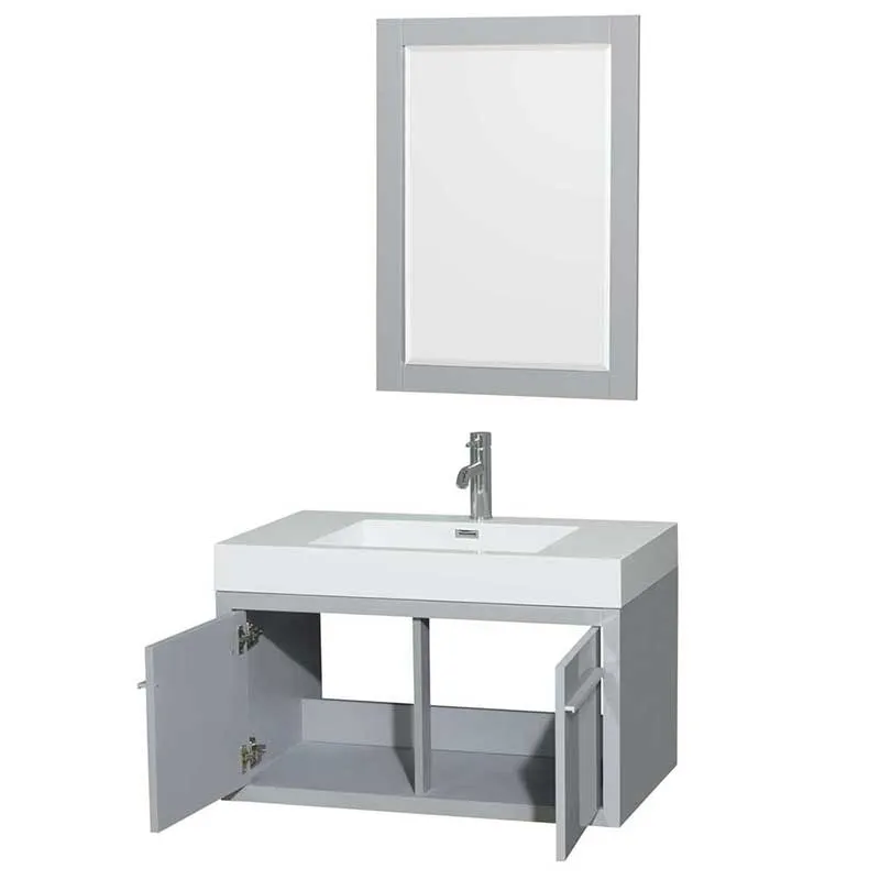 Axa 36" Single Bathroom Vanity in Dove Gray, Acrylic Resin Countertop, Integrated Sink and 24" Mirror