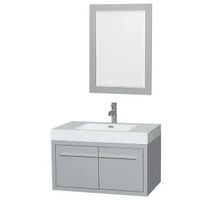 Axa 36" Single Bathroom Vanity in Dove Gray, Acrylic Resin Countertop, Integrated Sink and 24" Mirror