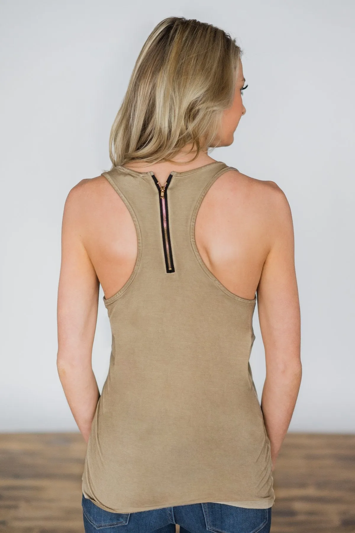 Basic Zipper Pocket Tank ~ Beige