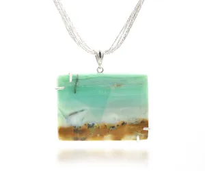 Beach Opal Petrified Wood Large Rectangular Necklace