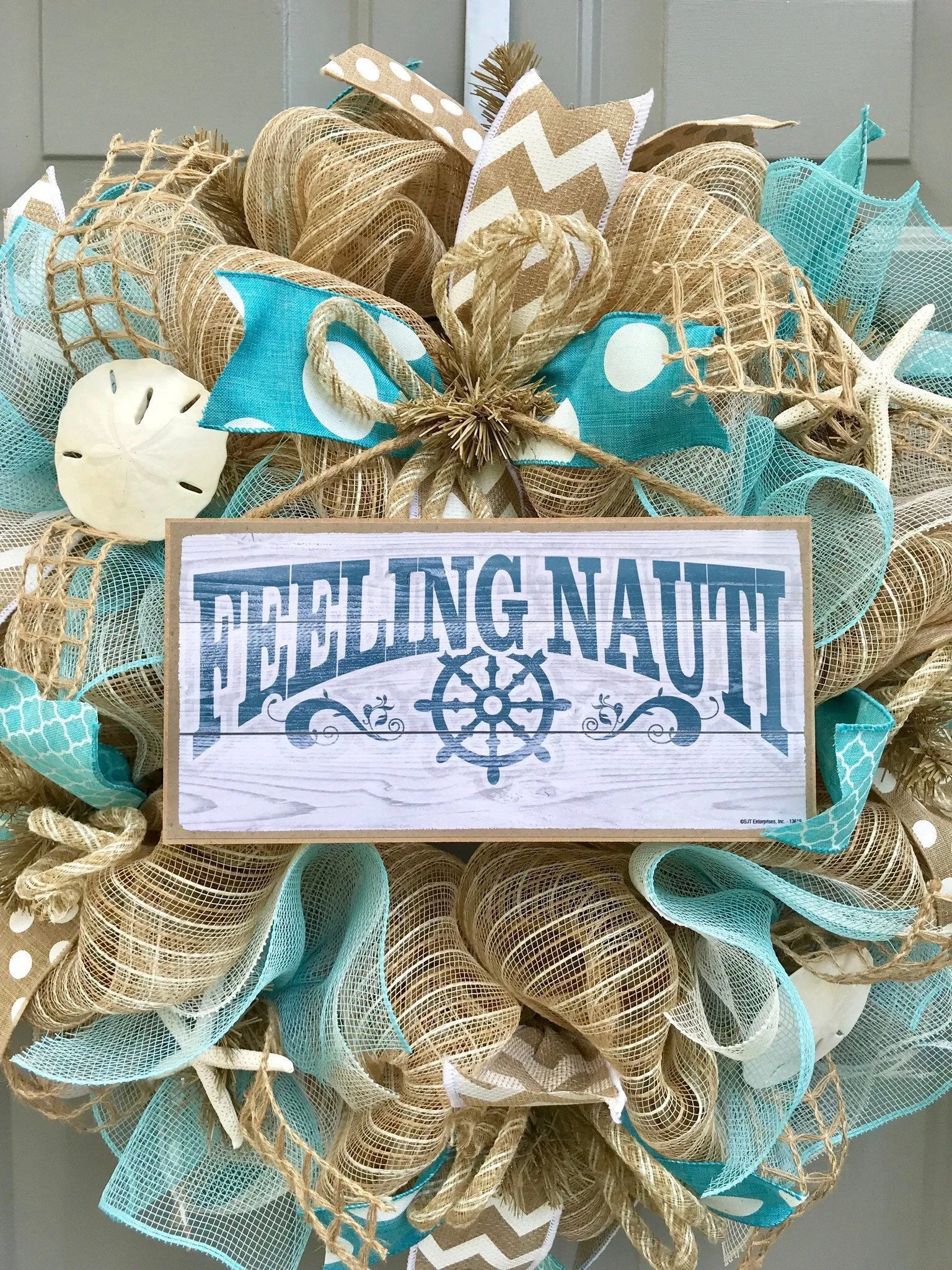 Beach Wreath, Burlap Deco Mesh Wreath with Seashells, Feeling Nauti, Nautical Wreath, Seashell Wreath, Starfish Wreath