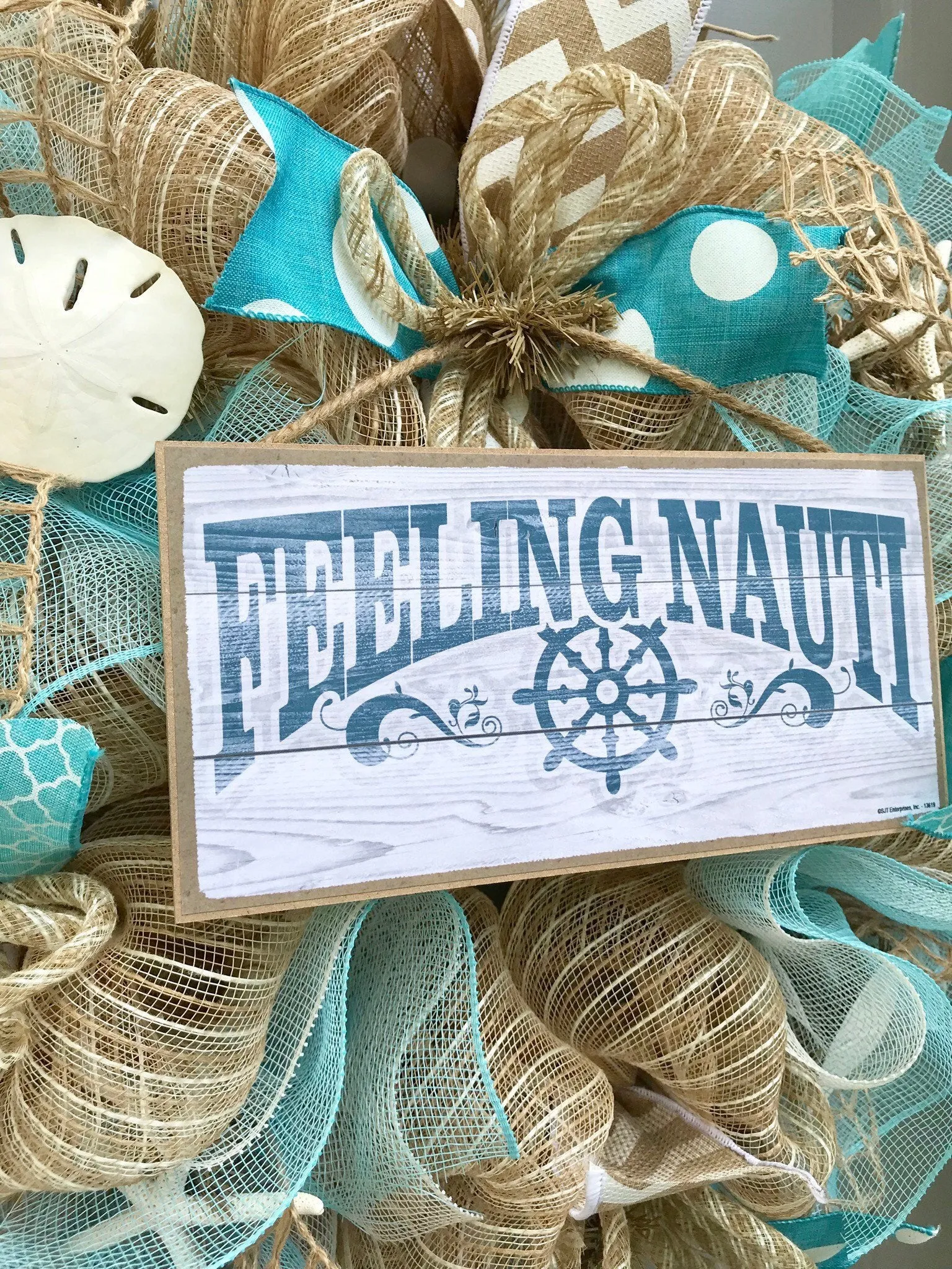 Beach Wreath, Burlap Deco Mesh Wreath with Seashells, Feeling Nauti, Nautical Wreath, Seashell Wreath, Starfish Wreath