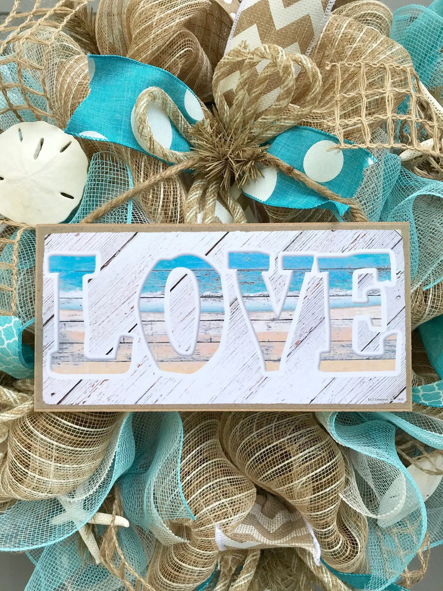 Beach Wreath, Burlap Deco Mesh Wreath with Seashells, Love Beach, Nautical Wreath, Seashell Wreath, Starfish Wreath