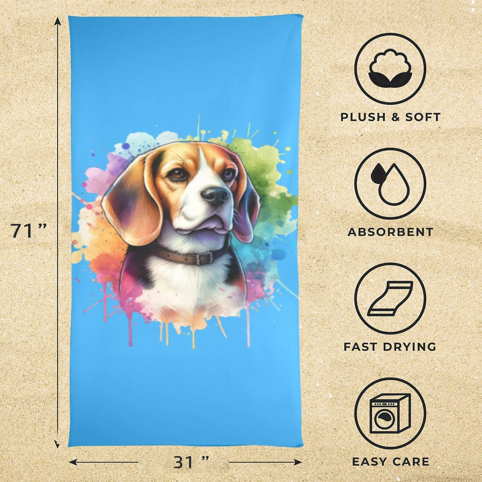 Beagle Beach Towel - Watercolor