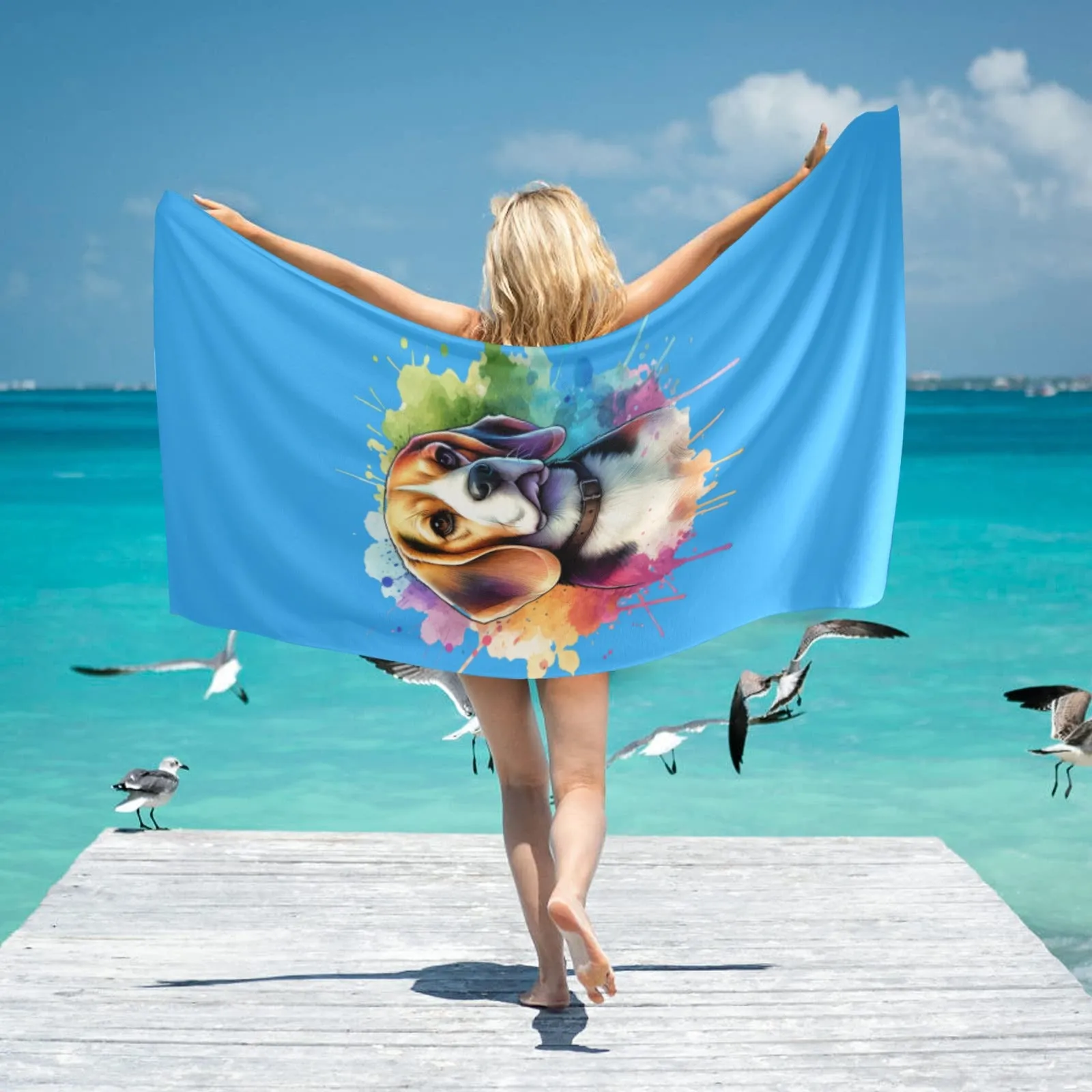 Beagle Beach Towel - Watercolor