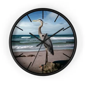 Beautiful Heron with Ocean Backdrop Wall Clock