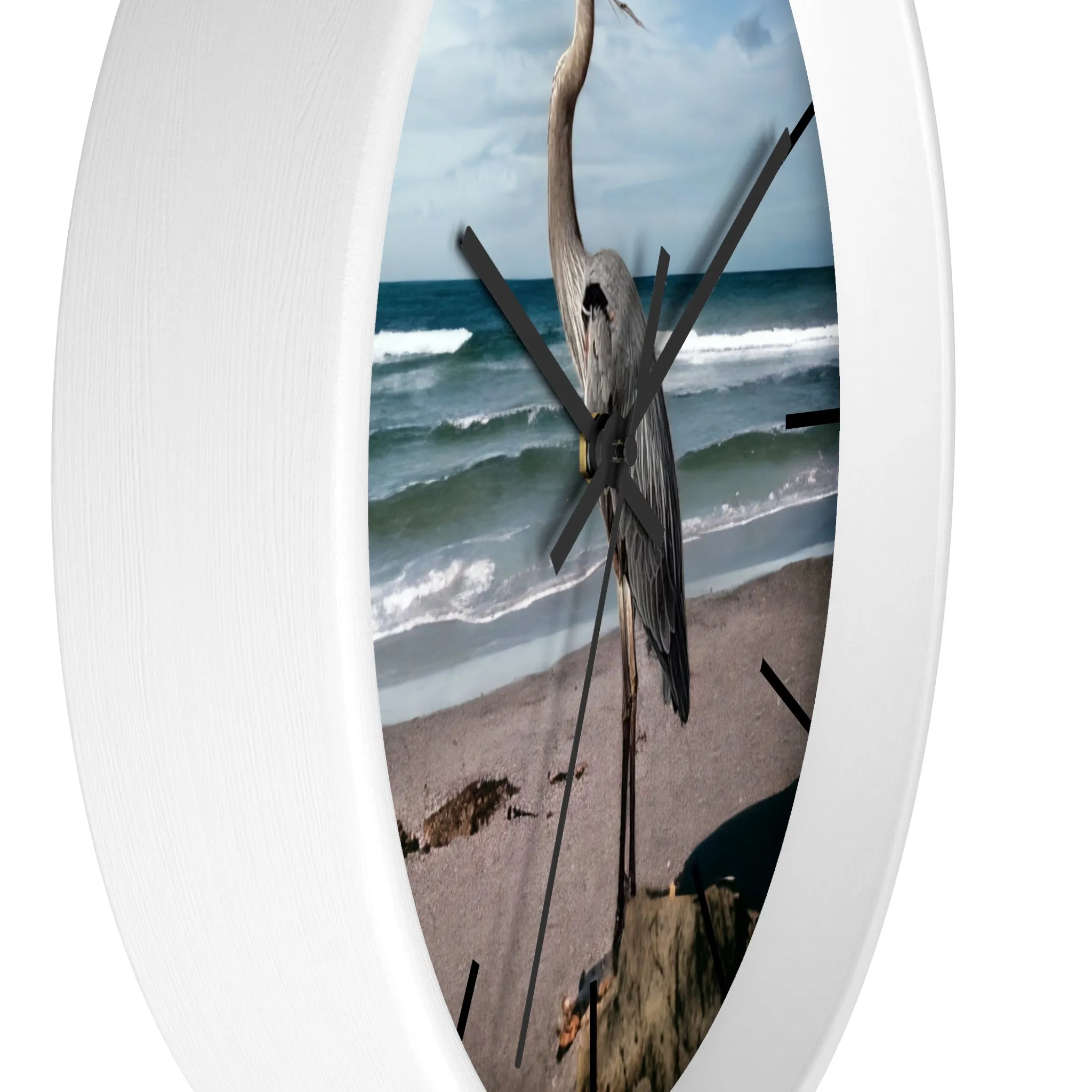 Beautiful Heron with Ocean Backdrop Wall Clock