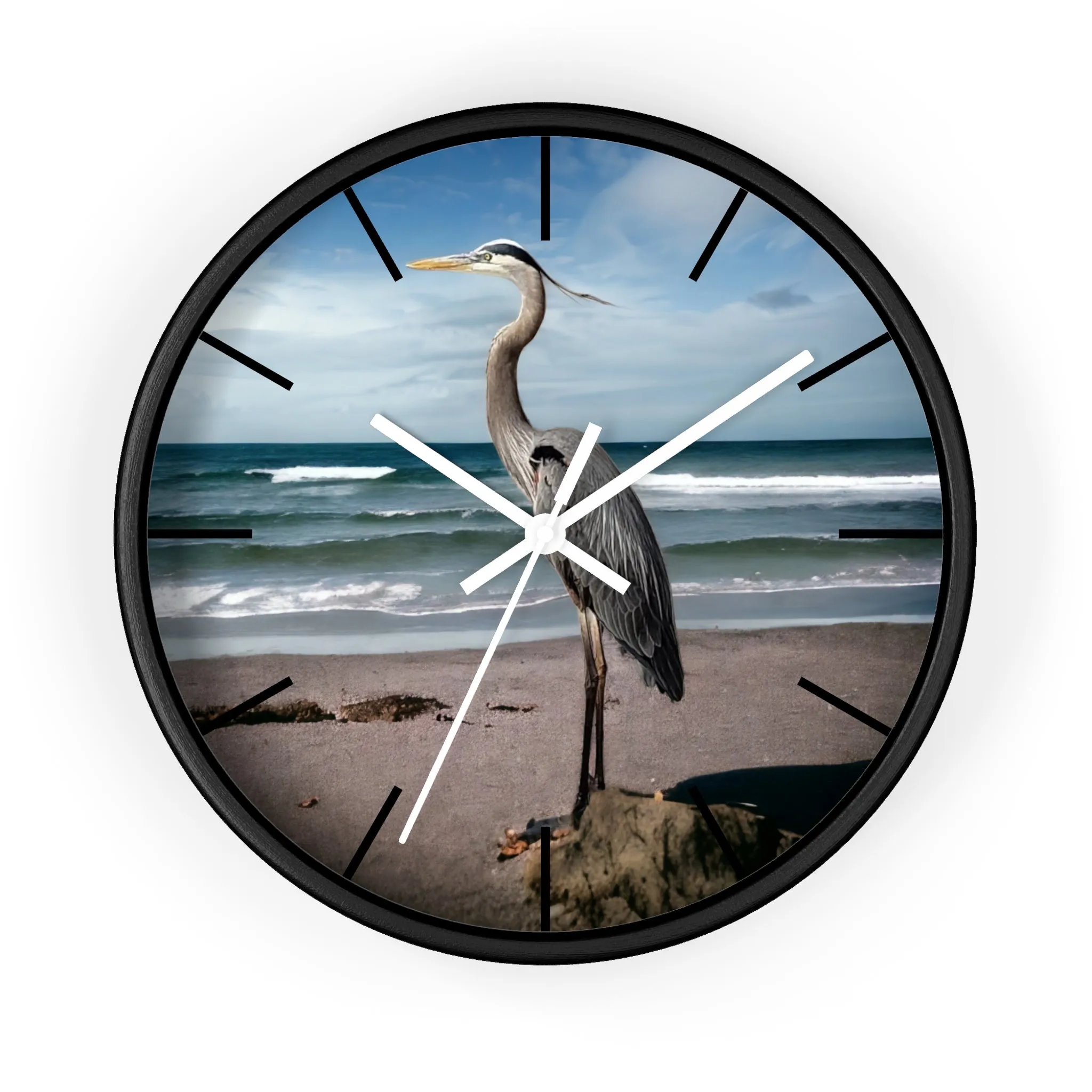 Beautiful Heron with Ocean Backdrop Wall Clock