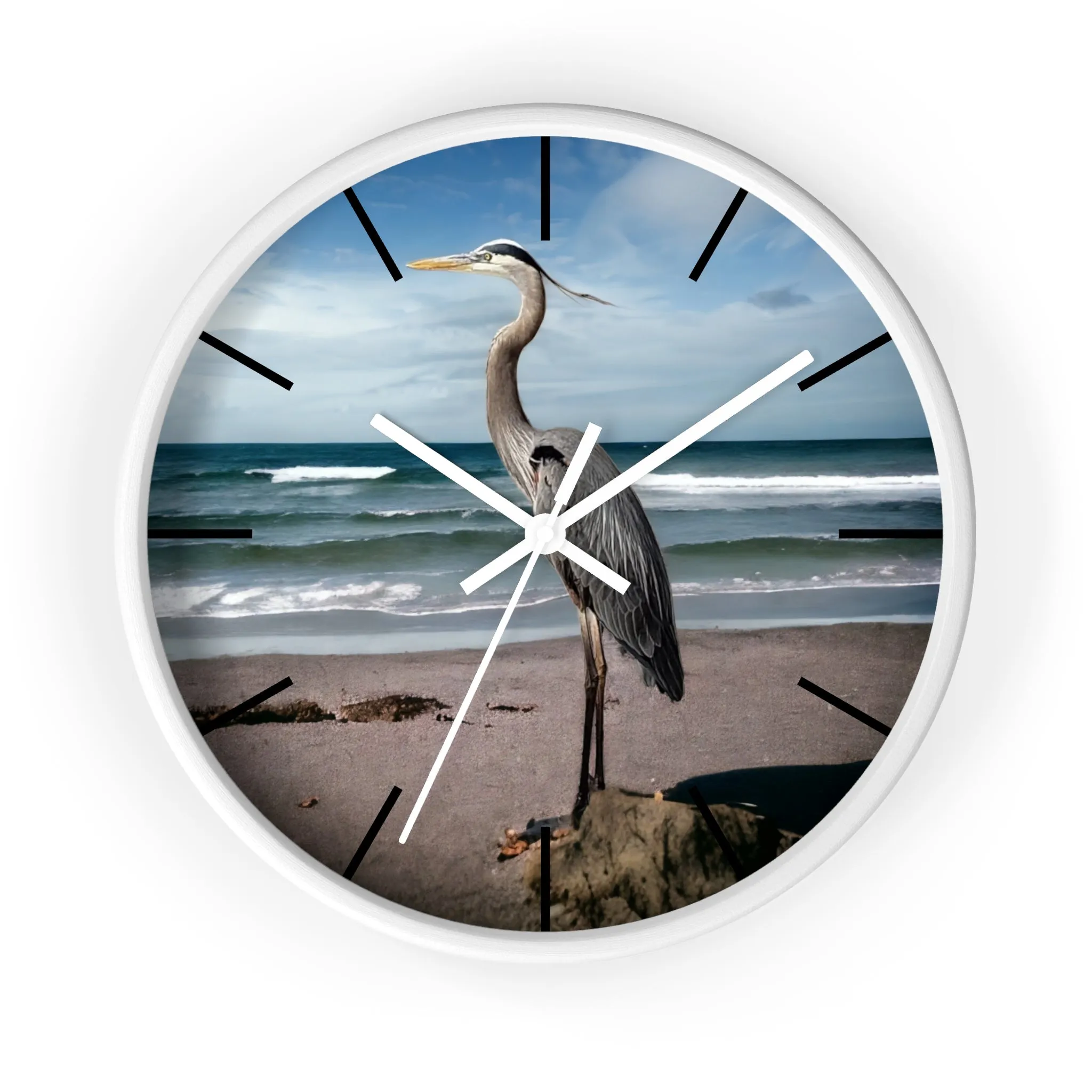Beautiful Heron with Ocean Backdrop Wall Clock