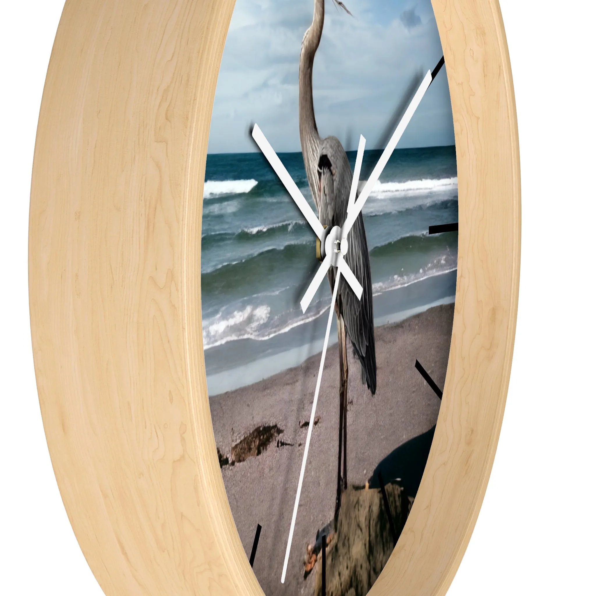 Beautiful Heron with Ocean Backdrop Wall Clock